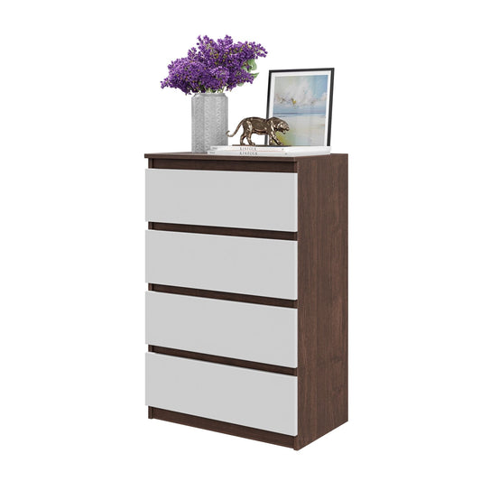 GABRIEL - Komoda se 4 zásuvkami - Skříň na oblečení do ložnice - Wenge / Matně bílá - Výška 92 cm, šířka 60 cm, hloubka 33 cm.