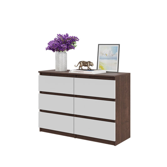 GABRIEL - Komoda se 6 šuplíky - Skříň na oblečení do ložnice - Wenge / Matně bílá - Výška 71 cm, šířka 100 cm, hloubka 33 cm.