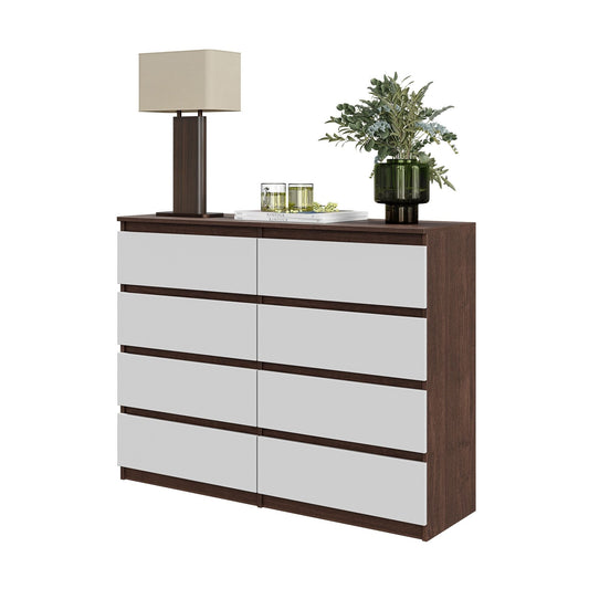 GABRIEL - Komoda se 8 šuplíky - Skříň na oblečení do ložnice - Sideboard - Wenge / Bílý matný - V92cm Š120cm H33cm