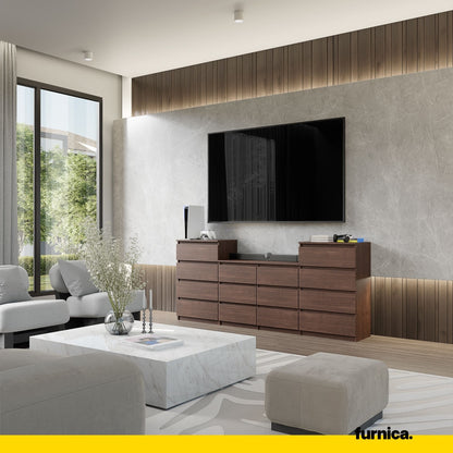 GABRIEL - Komoda se 14 šuplíky (4+6+4) - Skříň na oblečení do ložnice - úložný prostor - Wenge - V92cm Š220cm H33cm