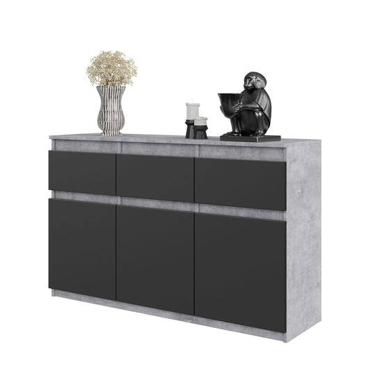NOAH - Komoda se 3 šuplíky a 3 dveřmi - Skříň na uložení oblečení do ložnice - Beton / Antracit H75cm W120cm D35cm