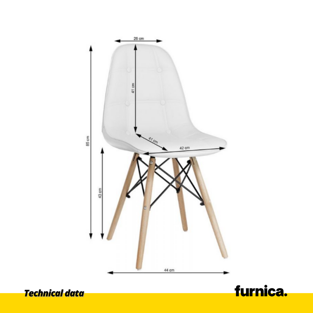 ANGELO - Kvalitní ekokožená jídelní / kancelářská židle s knoflíky a dřevěnými nohami - bílá