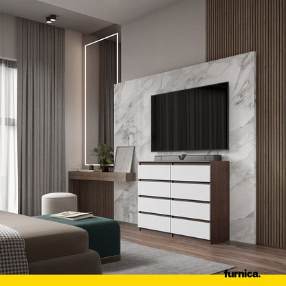 GABRIEL - Komoda se 8 šuplíky - Skříň na oblečení do ložnice - Sideboard - Wenge / Bílý matný - V92cm Š120cm H33cm