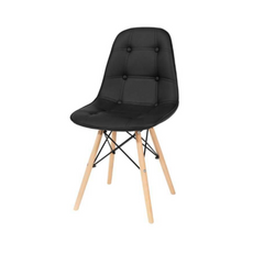 ANGELO - Kvalitní ekokožená jídelní / kancelářská židle s knoflíky a dřevěnými nohami - černá