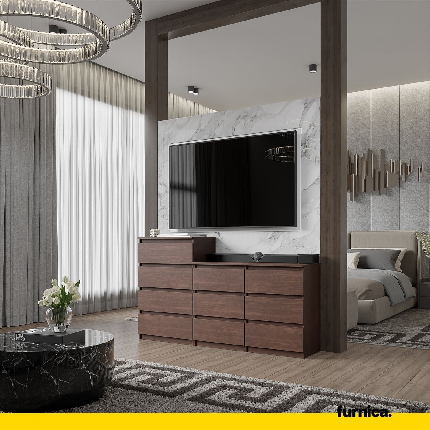 GABRIEL - Komoda se 10 šuplíky (6+4) - Skříň na oblečení do ložnice - úložný prostor - Wenge - V92/70cm Š160cm H33cm