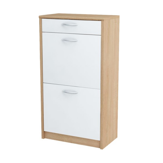 JULIA - Botník na boty s 1 šuplíkem a 2 úložnými prostory - Sonoma dub / bílý matný povrch H92cm Š50cm D28cm