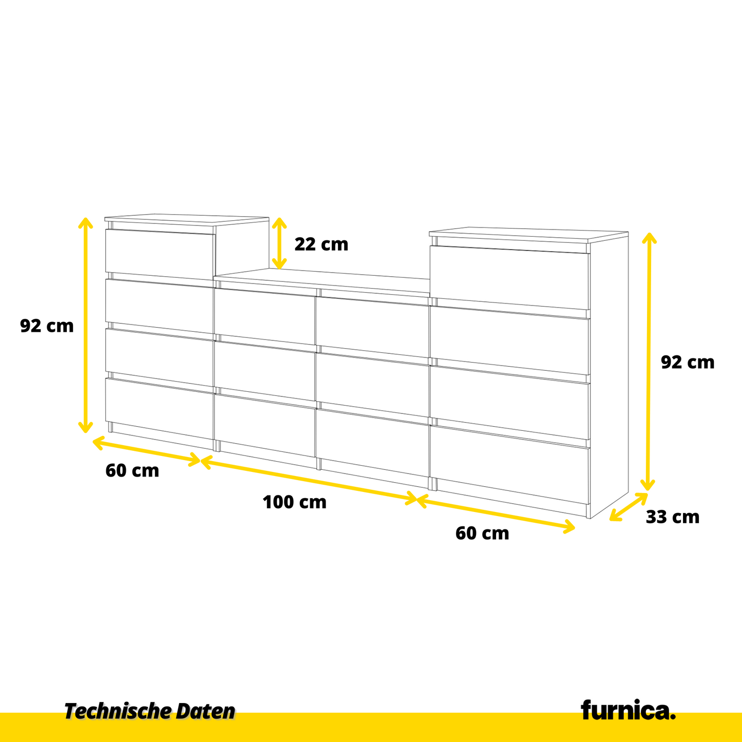 GABRIEL - Komoda se 14 šuplíky (4+6+4) - Skříň na oblečení do ložnice - Antracit / Bílá matná - H92/70cm Š220cm D33cm (6)