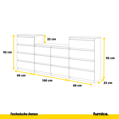 GABRIEL - Komoda se 14 šuplíky (4+6+4) - Skříň na oblečení do ložnice - Antracit / Bílá matná - H92/70cm Š220cm D33cm (6)