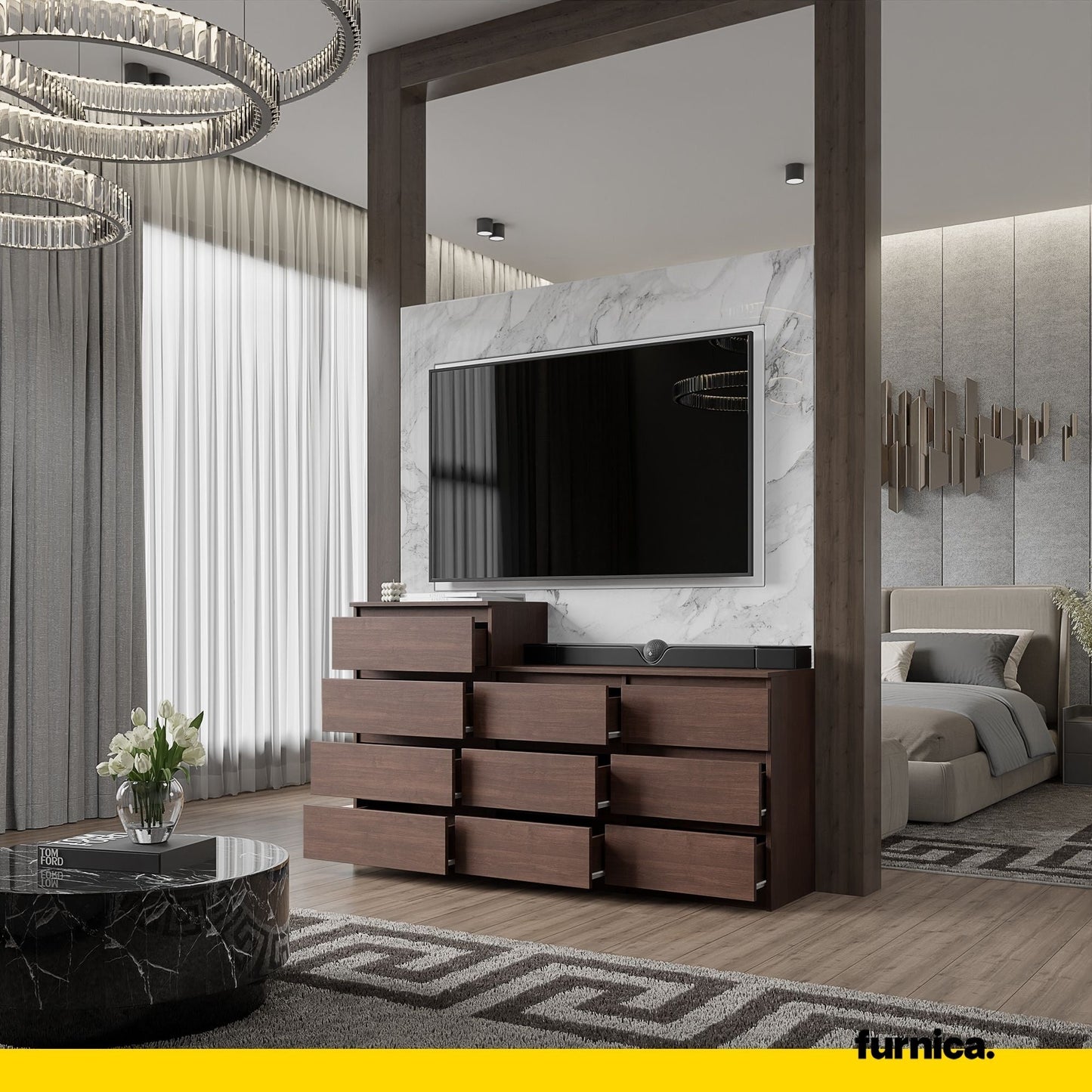 GABRIEL - Komoda se 10 šuplíky (6+4) - Skříň na oblečení do ložnice - úložný prostor - Wenge - V92/70cm Š160cm H33cm