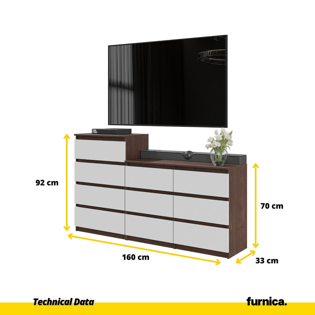 GABRIEL - Komoda se 10 šuplíky (6+4) - Skříň na oblečení do ložnice - úložný prostor - Wenge / Matně bílá - V92/70cm Š160cm H33cm