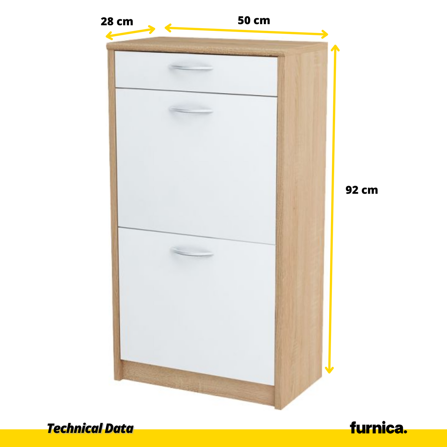 JULIA - Botník na boty s 1 šuplíkem a 2 úložnými prostory - Sonoma dub / bílý matný povrch H92cm Š50cm D28cm