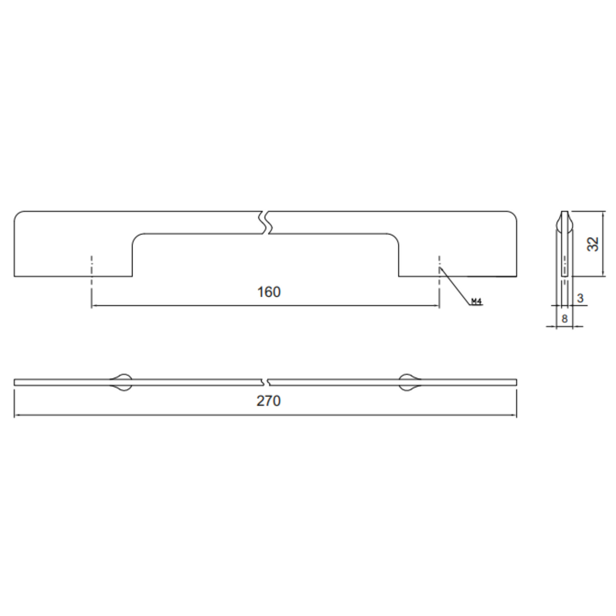 Nábytková rukojeť 160mm U086 - kartáčovaná ocel (2) – Furnica
