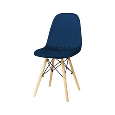 GIUSSEPPE - Potahovaná židlička do jídelny / kanceláře z potaženého sametu s dřevěnými nohami - tmavě modrá
