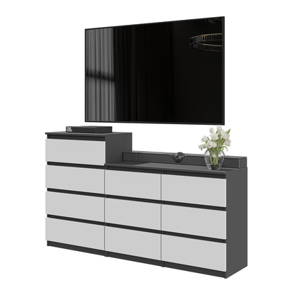 GABRIEL - Komoda se 10 šuplíky (6+4) - Skříň na oblečení do ložnice - Antracit / Bílá matná - H92/70cm Š160cm D33cm