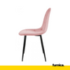 ROBERTO - Prošívaná sametová židle do jídelny / kanceláře s černými kovovými nohami - Růžová
