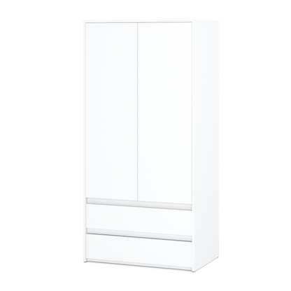 JOELLE - Skříň se 2 dveřmi a 2 zásuvkami - bílý matný povrch H180cm Š90cm H50cm – Furnica