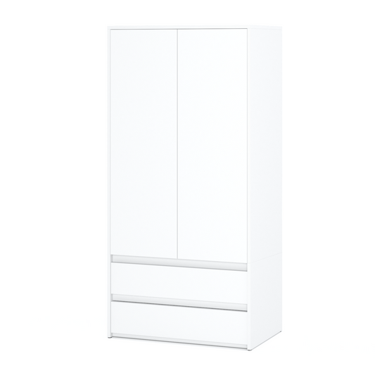 JOELLE - Skříň se 2 dveřmi a 2 zásuvkami - bílý matný povrch H180cm Š90cm H50cm – Furnica