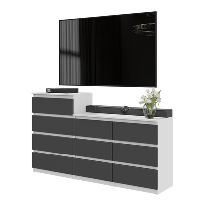 GABRIEL - Komoda se 10 šuplíky (6+4) - Skříň na oblečení do ložnice - Bílá matná / Antracit - H92/70cm Š160cm D33cm
