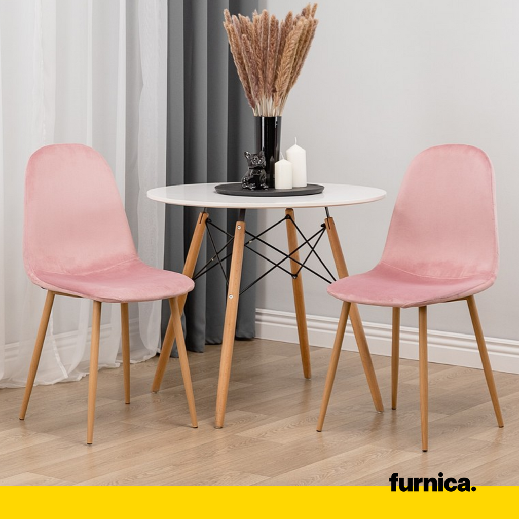 FLAVIO - Odolná sametová židle s dřevěnými nohami - růžová