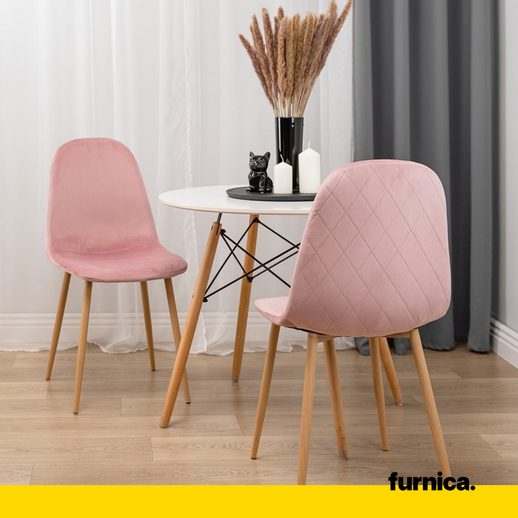 FLAVIO - Odolná sametová židle s dřevěnými nohami - růžová