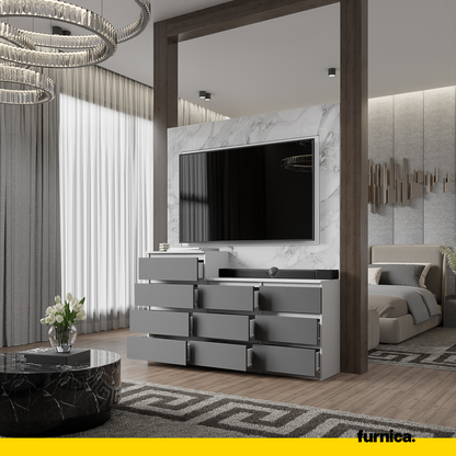 GABRIEL - Komoda se 10 šuplíky (6+4) - Skříň na oblečení do ložnice - Bílá matná / Antracit - H92/70cm Š160cm D33cm (4)