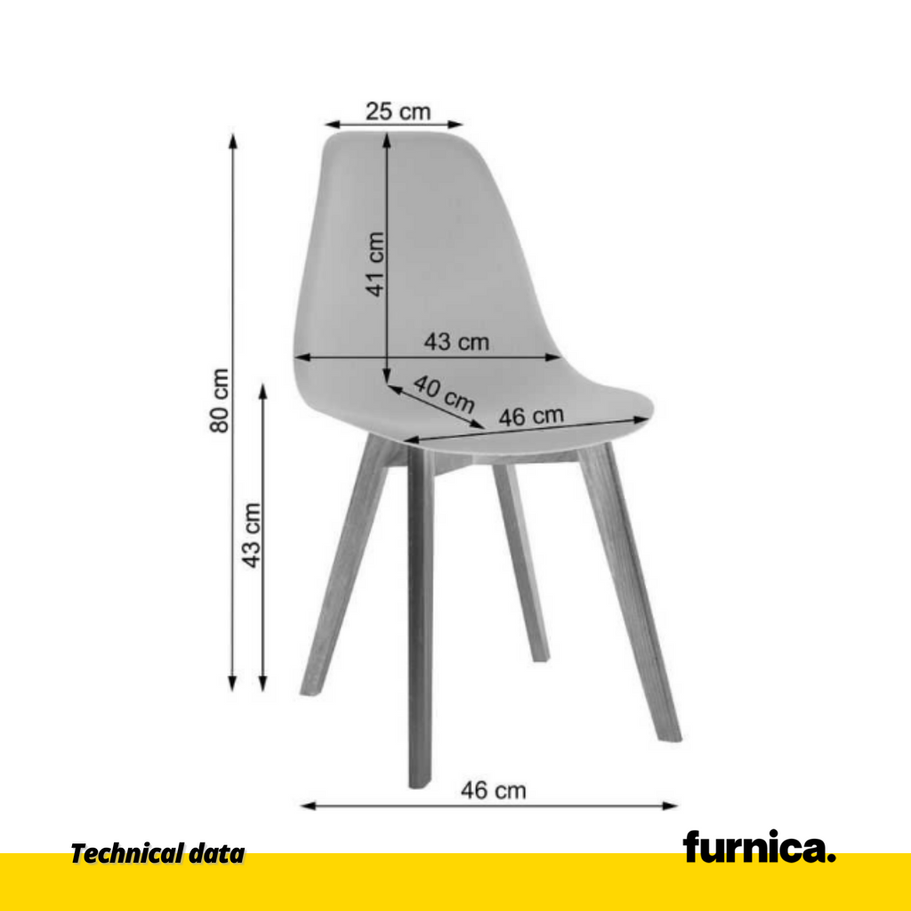 MARCELLO - Plastová jídelní / kancelářská židle s dřevěnými nohami - šedá