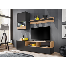 Stěnová jednotka MINI - sada nábytku do obývacího pokoje - černý mat / řemeslný dub