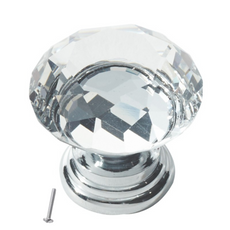 Diamantový tvar - křišťálový efekt skleněného kabinetového knoflíku - Ø30mm - chrom