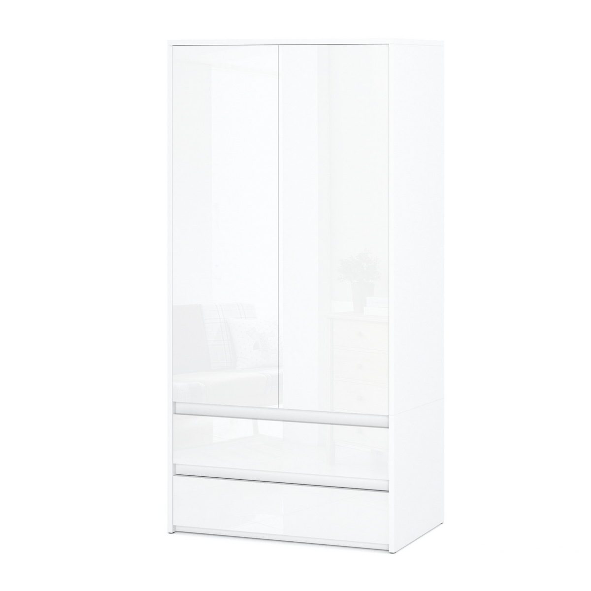 JOELLE - Skříň se 2 dveřmi a 2 zásuvkami - bílý mat / bílý lesk H180cm Š90cm H50cm – Furnica