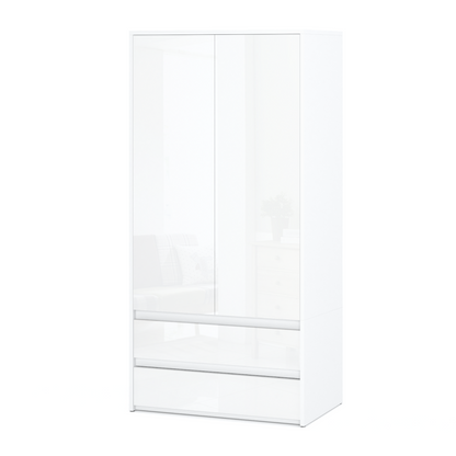JOELLE - Skříň se 2 dveřmi a 2 zásuvkami - bílý mat / bílý lesk H180cm Š90cm H50cm – Furnica