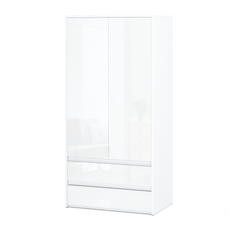 JOELLE - Skříň se 2 dveřmi a 2 zásuvkami - bílý mat / bílý lesk H180cm Š90cm H50cm