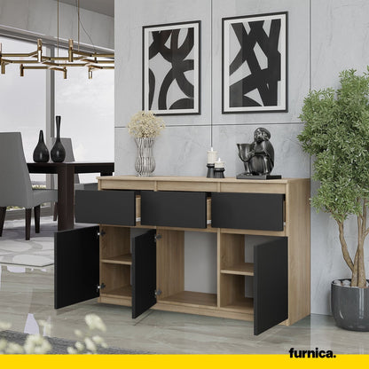 NOAH - Komoda se 3 šuplíky a 3 dveřmi - Skříň na uložení oblečení do ložnice - Sonoma dub / antracit H75cm W120cm D35cm