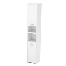 EMMA Skříňka na úložný prostor do koupelny s dveřmi a policemi - bílá matná, výška 165 cm, šířka 30 cm, hloubka 30 cm.