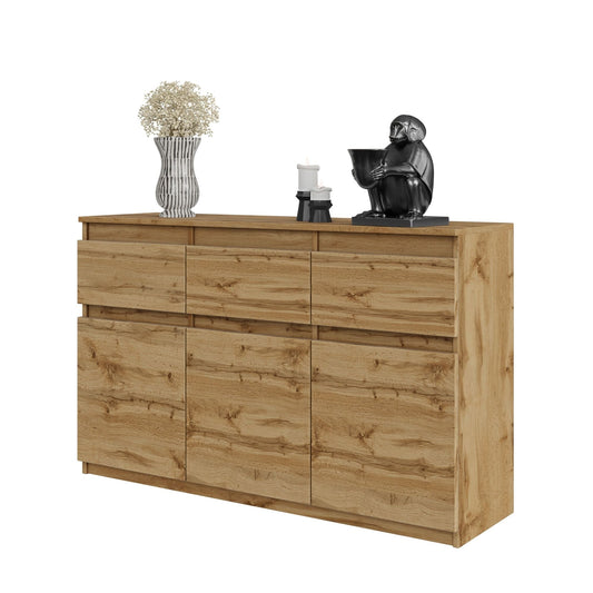 NOAH - Komoda se 3 šuplíky a 3 dveřmi - Skříň na uložení oblečení do ložnice - Jídelní skříň - Wotan dub H75cm W120cm D35cm