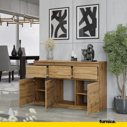 NOAH - Komoda se 3 šuplíky a 3 dveřmi - Skříň na uložení oblečení do ložnice - Jídelní skříň - Wotan dub H75cm W120cm D35cm