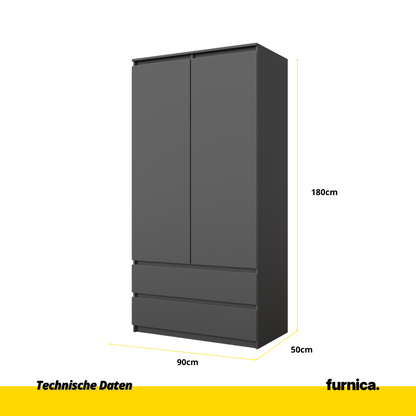 JOELLE - Skříň se 2 dveřmi a 2 zásuvkami - Antracit - H180cm Š90cm D50cm (2)