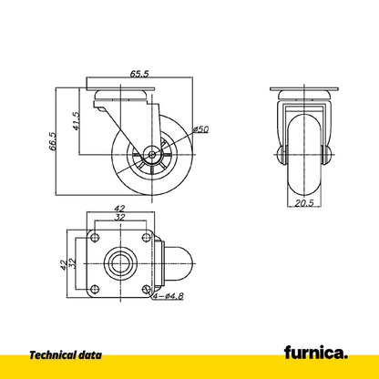 Kolečko nábytku s montážní deskou - průhledné - chrom - Ø5,0 cm (2) – Furnica