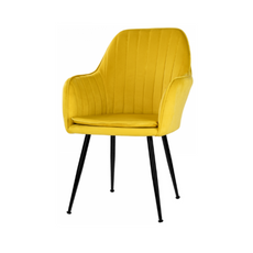 AMEDEO - Potahovaná židlička do jídelny / kanceláře z plstěného sametu s černými chromovanými nohami - žlutá