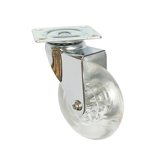Kolečko nábytku s montážní deskou - průhledné - chrom - Ø7,5 cm – Furnica