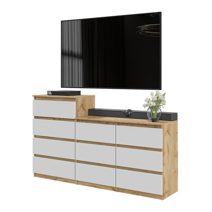GABRIEL - Komoda se 10 šuplíky (6+4) - Skříň na oblečení do ložnice - Dub Wotan / Bílá matná - H92/70cm Š160cm D33cm