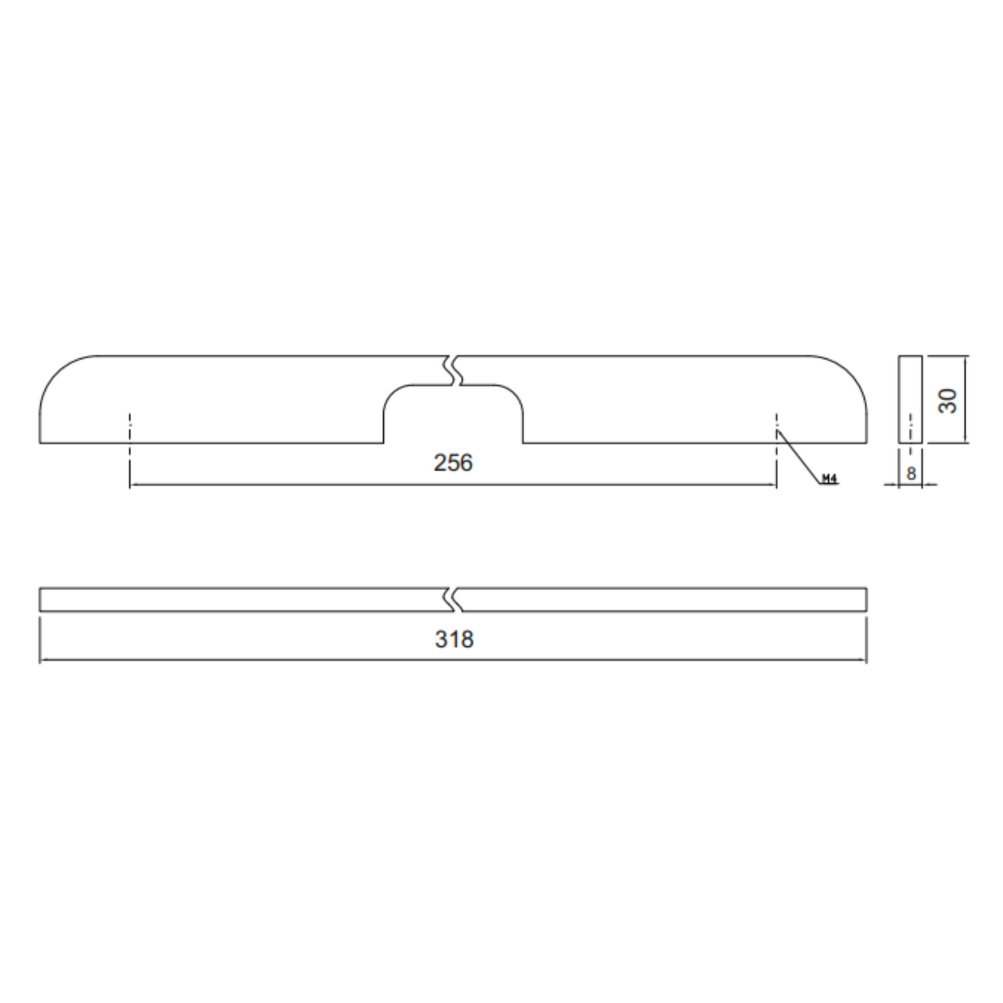 Nábytková rukojeť 256mm U084 - chrom (2) – Furnica