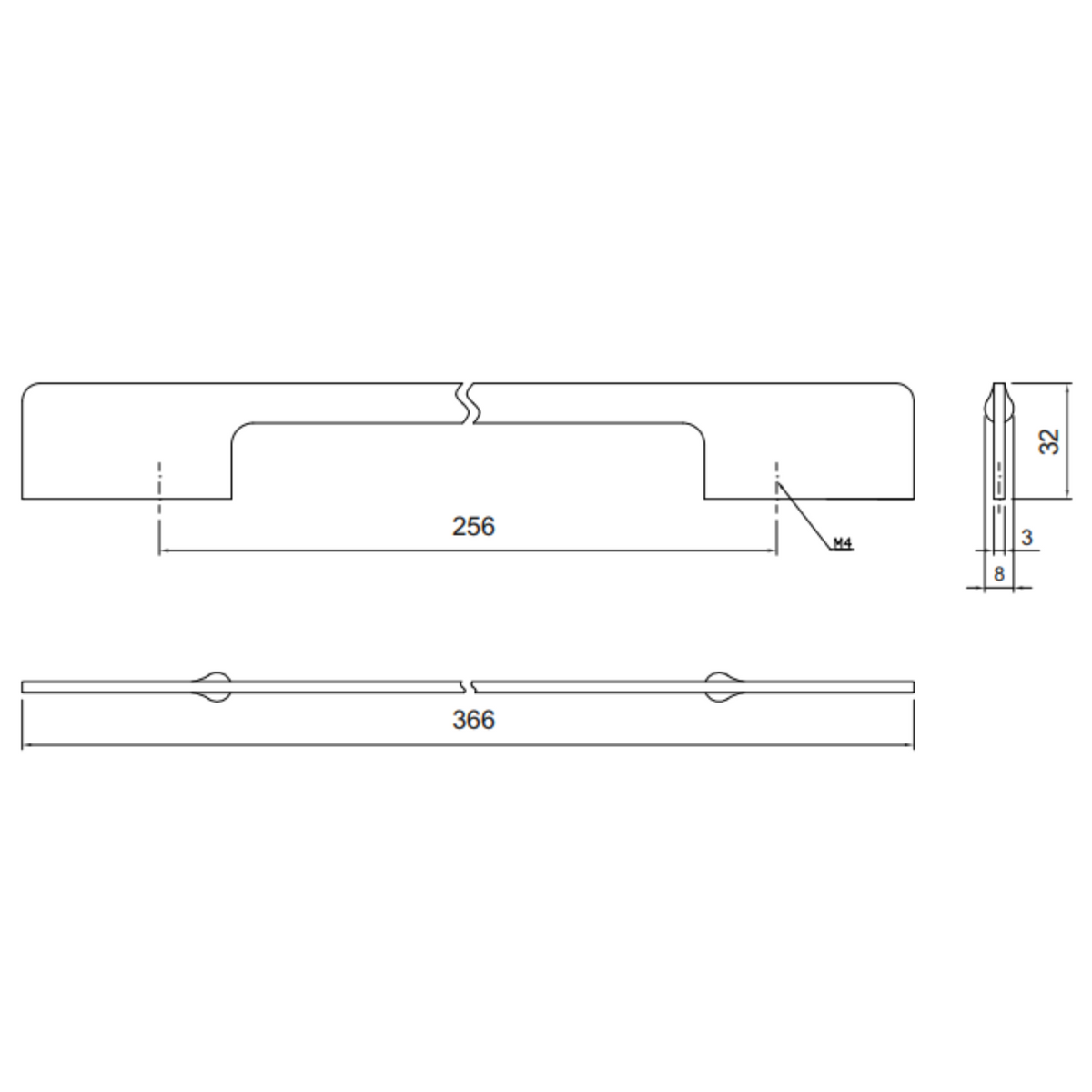 Nábytková rukojeť 256mm U086 - chrom (2) – Furnica