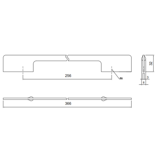 Nábytková rukojeť 256mm U086 - chrom (2) – Furnica