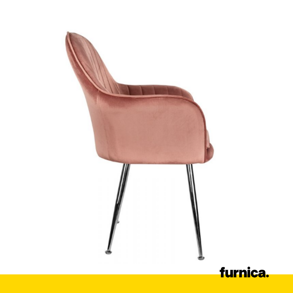 AMEDEO - Potahovaná židlička do jídelny / kanceláře z plstěného sametu s chromovanými stříbrnými nohami - tmavě růžová