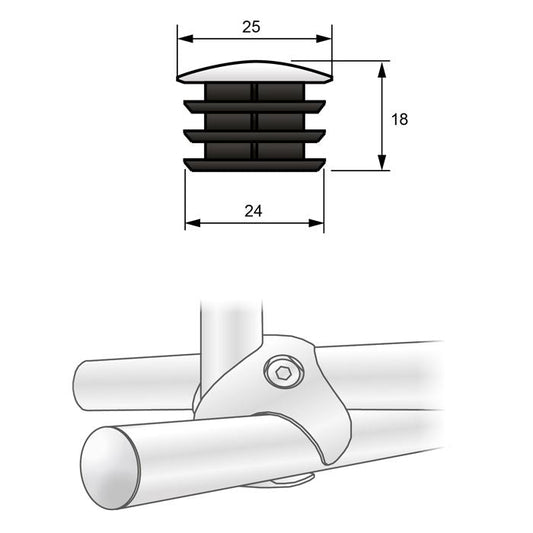 25mm Pipe End Cap, Chrome NTP 
