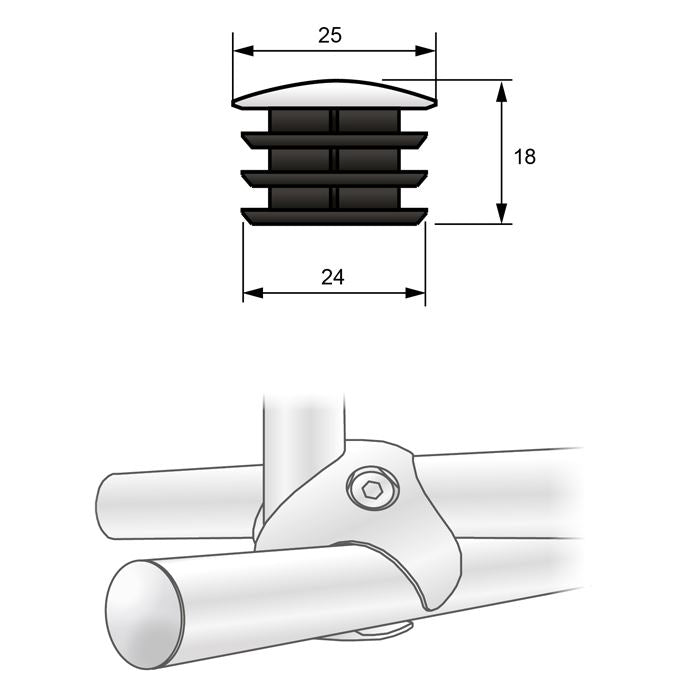 25mm koncová krytka pro trubku, chromovaná