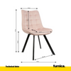 BARTOLOMEO - Prošívaná sametová židle s čalouněním z froté sametu a černými kovovými nohami - růžová