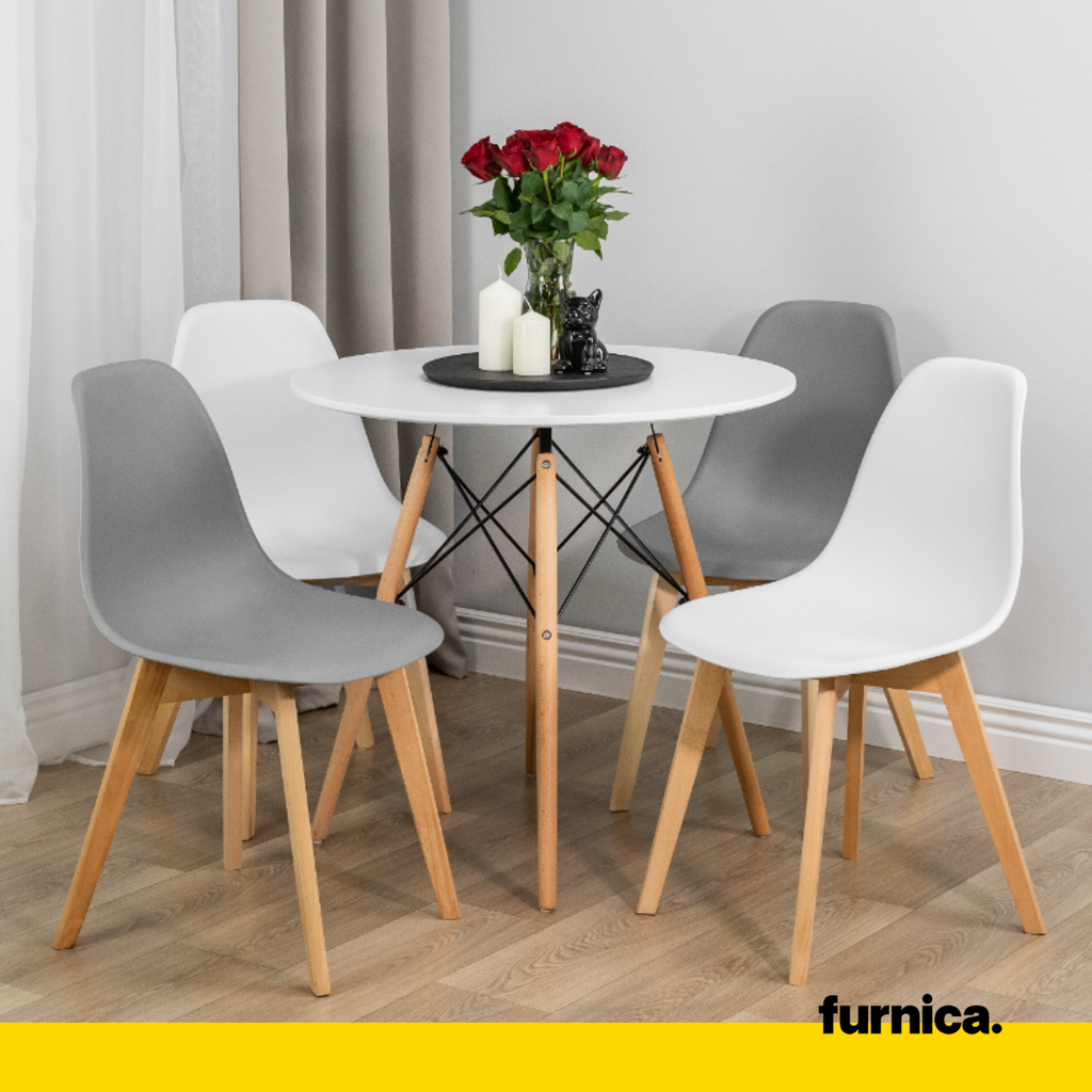 MARCELLO - Plastová jídelní / kancelářská židle s dřevěnými nohami - bílá
