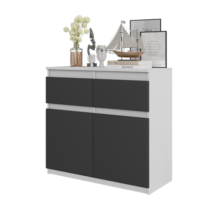 NOAH - Komoda se 2 šuplíky a 2 dveřmi - Skříň na uložení oblečení do ložnice - Bílý mat / Antracit H75cm W80cm D35cm