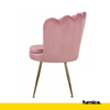 LUIGI - Kviltovaná sametová židle s zlatými chromovanými nohami - růžová